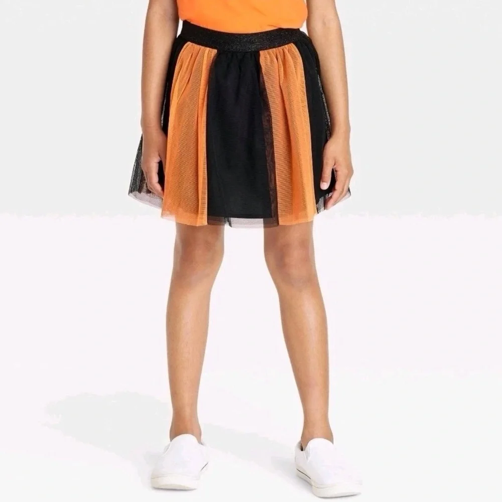 Cat & Jack Girls Halloween Orange, Black Tutu Tulle Skirt Size L (10-12)